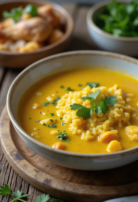 Mulligatawny-suppe med kylling servert