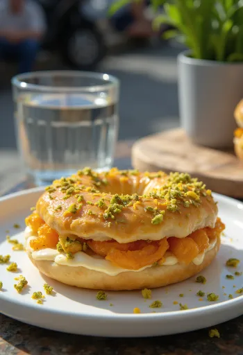 Nystekt bagel med appelsinblomst og pistasj