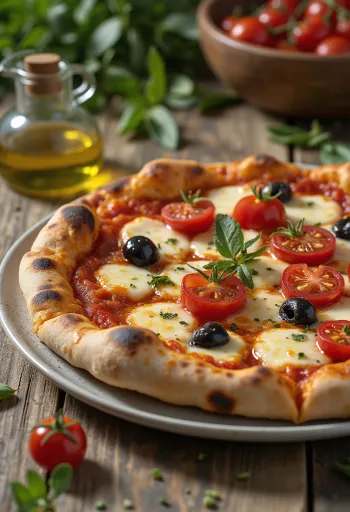 Pizza alla Barese med tomat og svarte oliven
