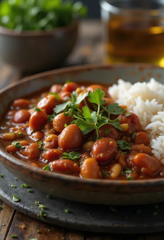 Rajma curry servert i en fargerik skål, med rike krydder og røde kidneybønner