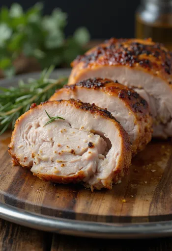 Røkt villkalkunbryst servert med grillede grønnsaker.
