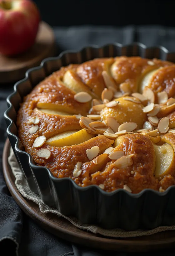 Kake med eplebåter og mandler