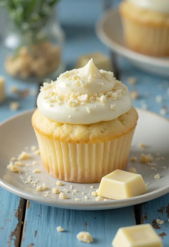 Nystekte hvit sjokolade-cupcakes