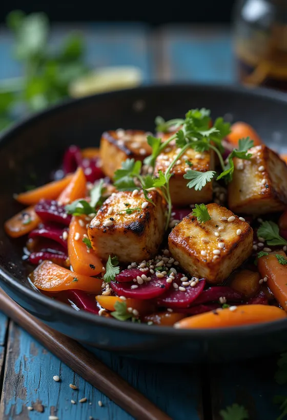 Tofu-wok med rødbete