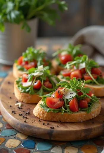 Bruschetta med ruccola og parmesan, servert fersk