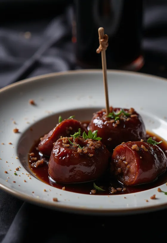 Chistorra con vino Pedro Ximénez spansk rett, pølsebiter og vinsaus i pannen