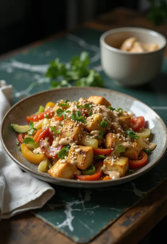 Tofu-wok med tahini
