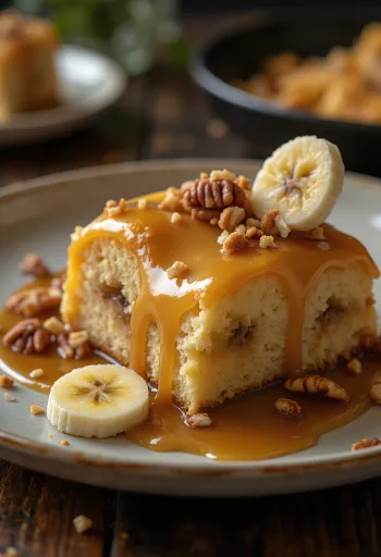 Karamell- og banankake med pynt