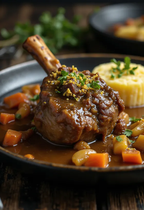 Ossobuco med gremolata servert med risotto