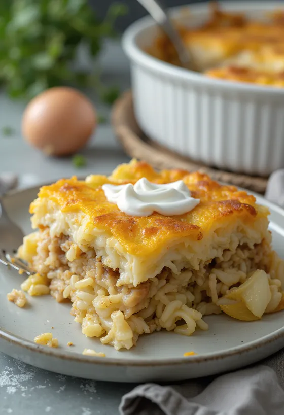 Kålgrateng lagt lagvis med saftig kjøttdeig og myk ris