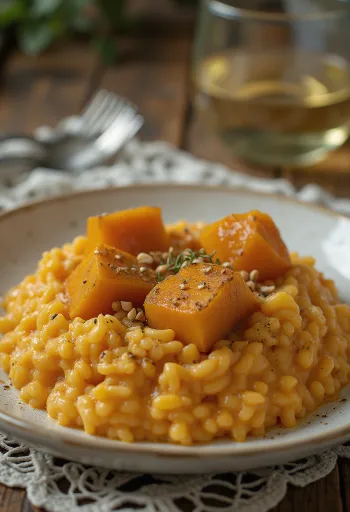 Kremet gresskarrisotto servert