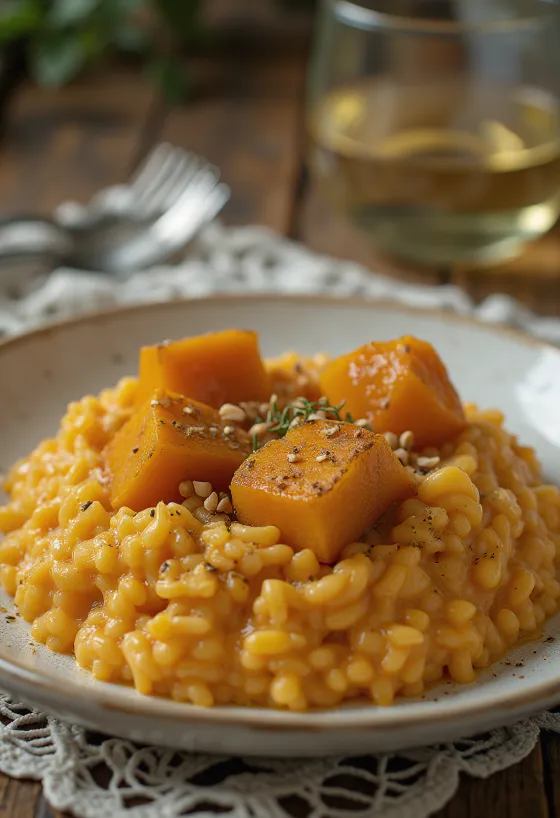 Kremet gresskarrisotto servert