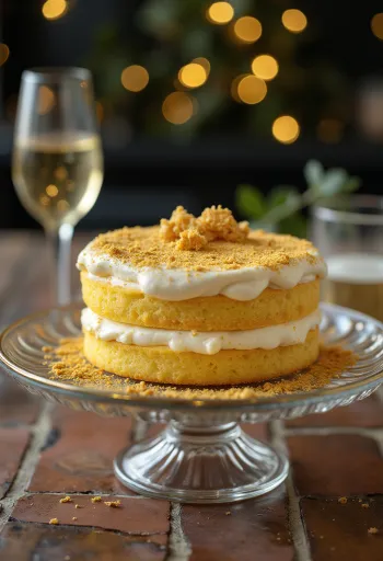 Elegant kake med gullpynt og hvit krem