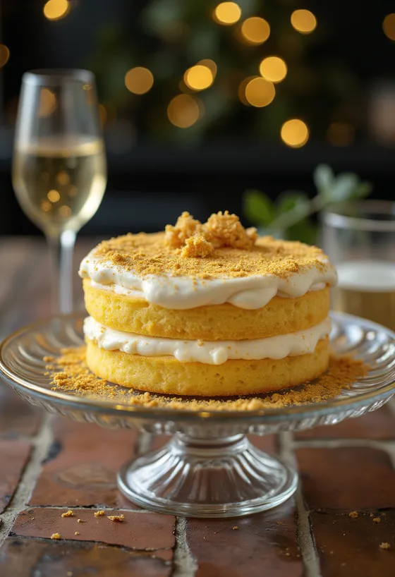 Elegant kake med gullpynt og hvit krem