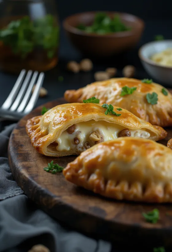 Empanadas med gorgonzola og valnøtter i gyllenbrun deig