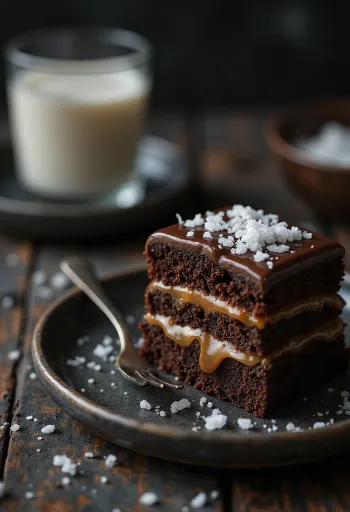 Karamell- og sjokoladekake i elegant servering
