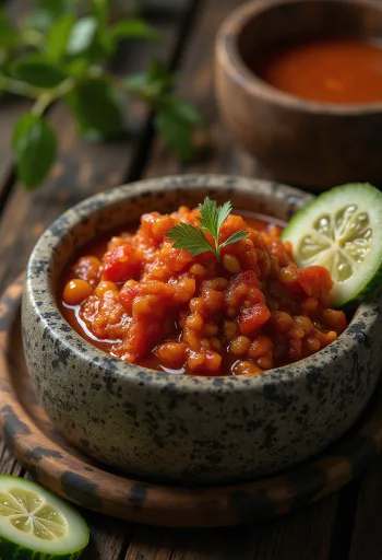 Sambal tomat, sterk tomatsaus servert med frisk koriander
