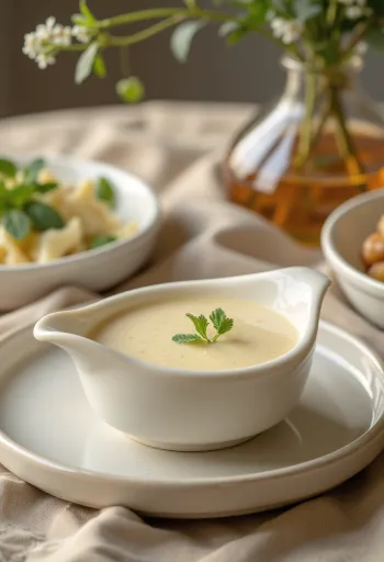 Velouté-saus servert med fjærkre