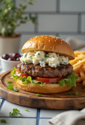 Nylaget gresk hamburger med feta og tzatziki