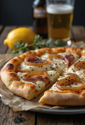 Pizza Alsacienne med rømme, løk og bacon