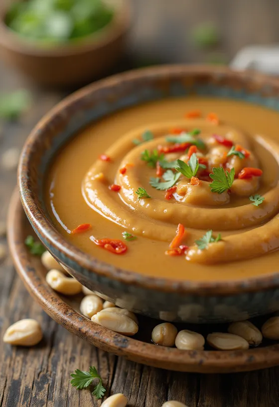Peanøttsaus servert i liten skål