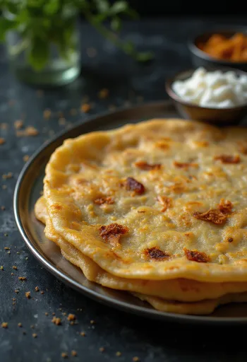 Adai dosa fersk, stekt sprø, servert med krydret fyll
