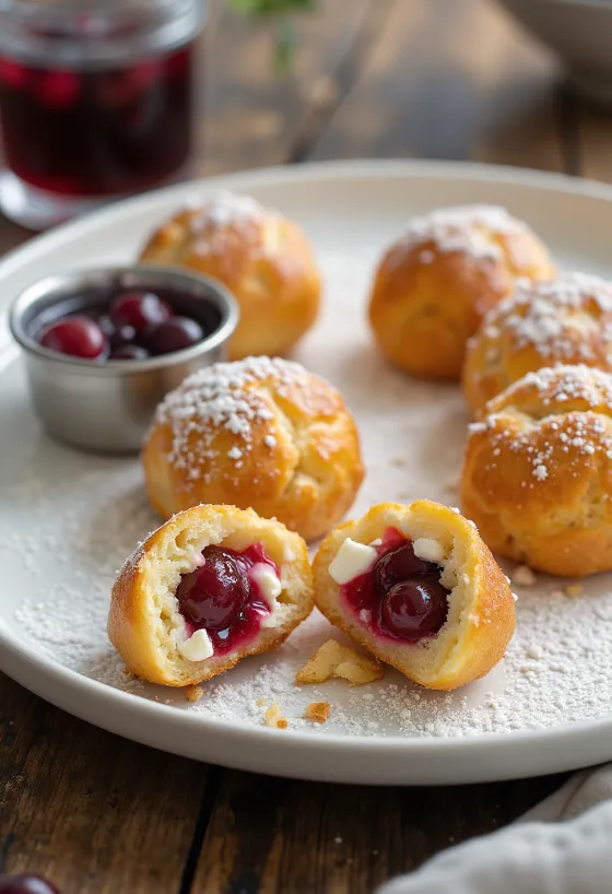 Æbleskiver med tranebærfyll, fetaost og et hint av vanilje