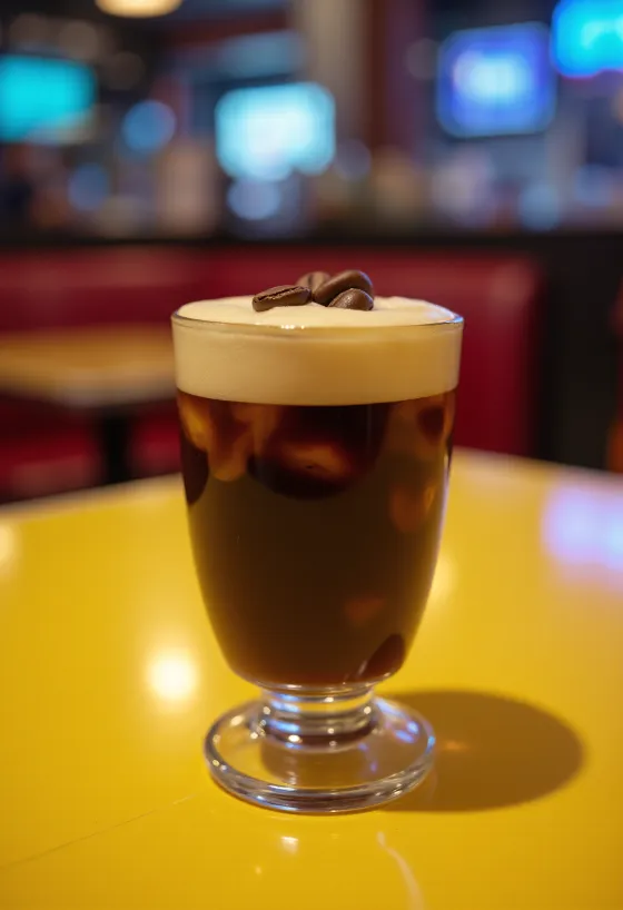 Kaffecocktail pyntet med kaffebønner