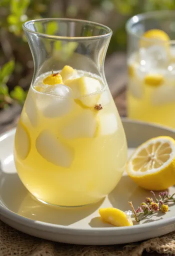 Pærelimonade servert i glass med is