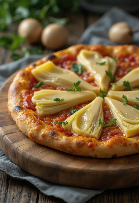 Pizza ai Carciofini servert med artisjokk