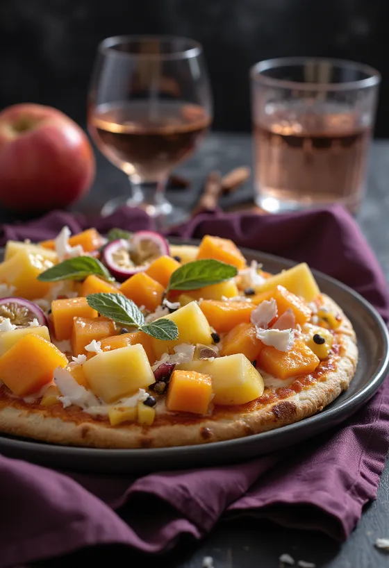 Nygrillet pizza med tropisk frukt