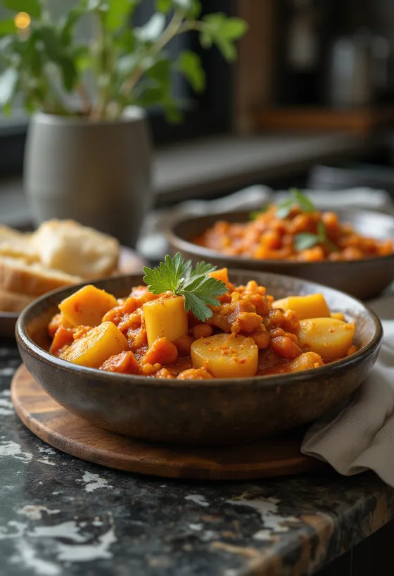 Rogan Josh med grønnsaker servert i krydret saus