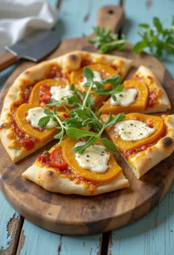 Gresskarpizza med vegansk ost servert