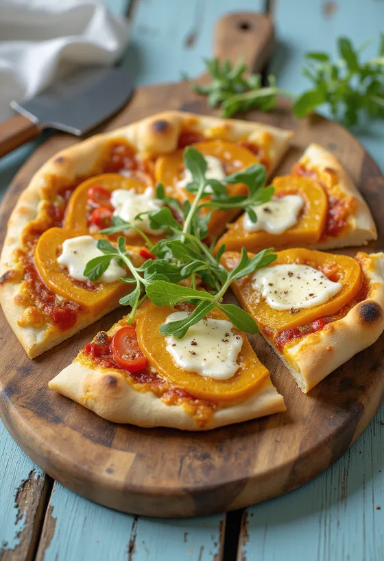 Gresskarpizza med vegansk ost servert