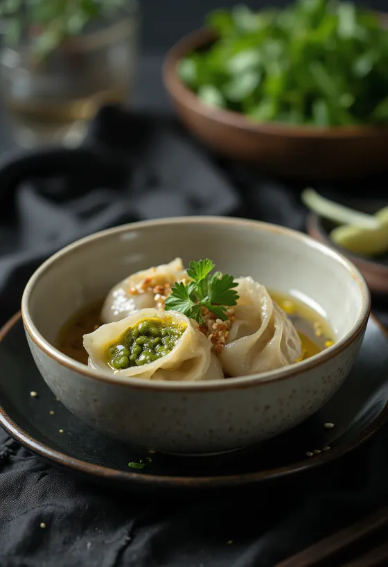 Vegansk Bánh bột lọc servert med frisk mynte
