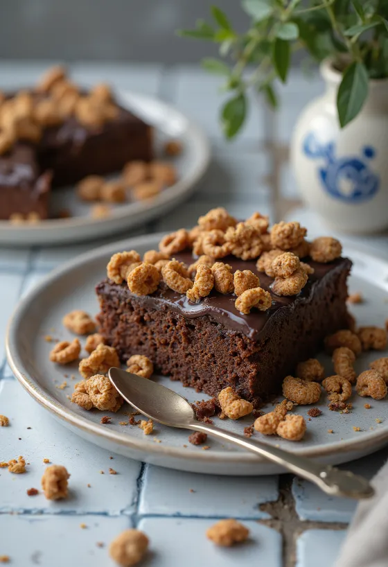 Sjokoladekake toppet med cornflakes
