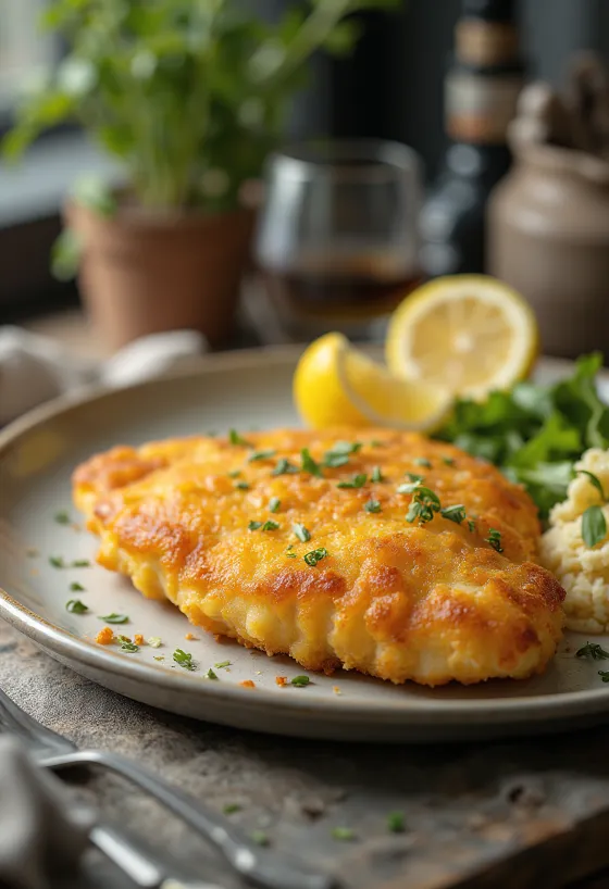 Pariser schnitzel stekt gyllenbrun, servert i sprø panering