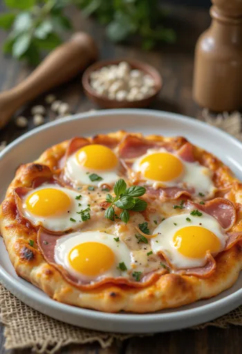 Pizza Bismark med egg og skinke