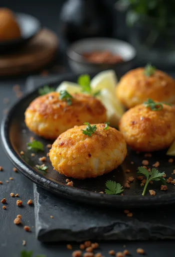 Bolinho de bacalhau med tofu, gylne stekte tofuboller.
