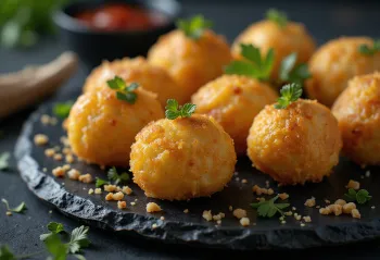 Bolinho de bacalhau med tofu, gylne stekte tofuboller.