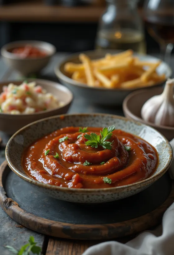 Røkt hvitløks-BBQ-saus servert