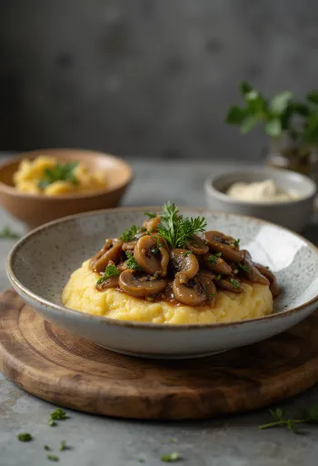 Polenta med soppragu, servert med frisk persille