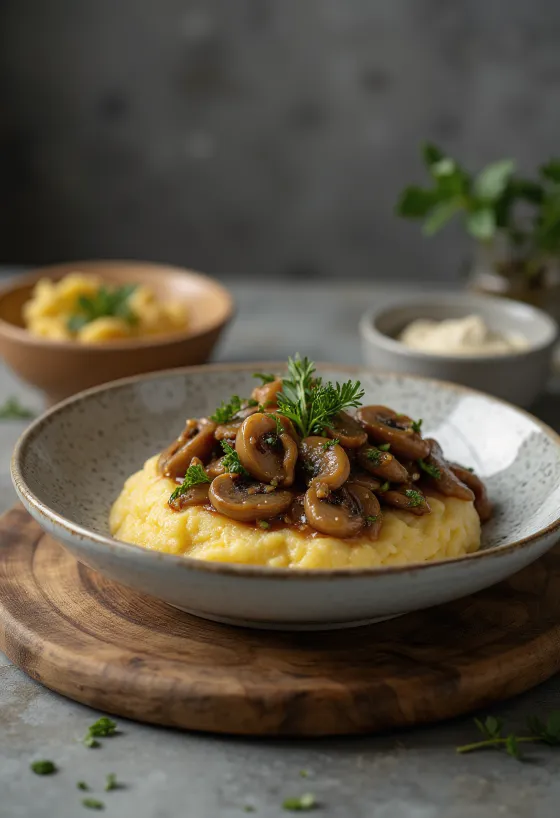 Polenta med soppragu, servert med frisk persille