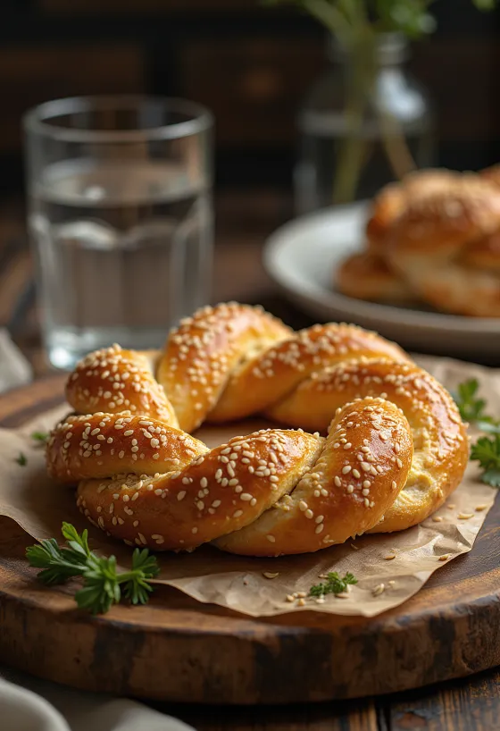 Klassisk simit med nystekte, sprø deigringer med sesamfrø