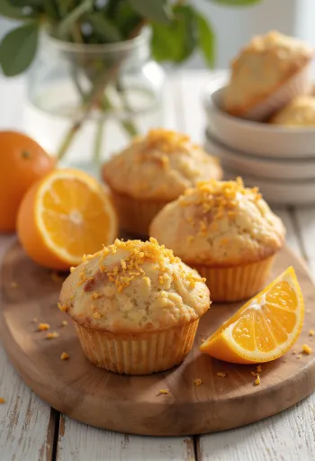 Muffins med kanel og appelsin i gyllenbrun servering
