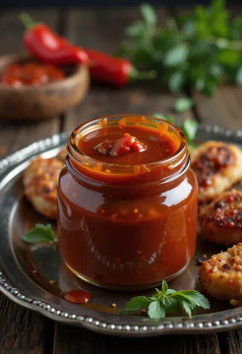 BBQ-saus med røkt paprika servert med grillet kjøtt