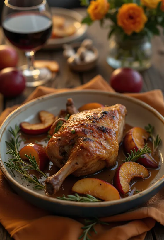 Sprøstekt andelår servert med potetmos og rødkål