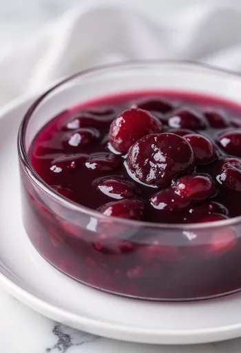 Plommesaus med rødvin i glasskål