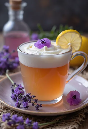 Lavendelcider servert i varmebestandig glass