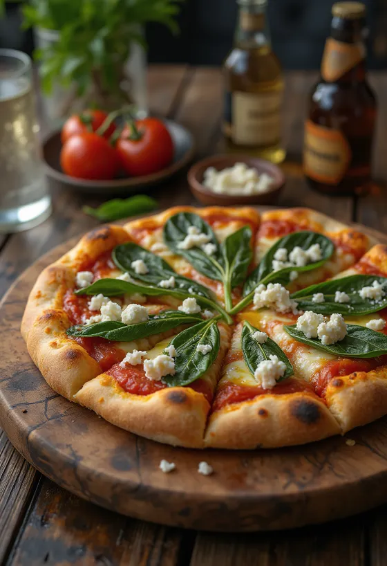Pizza ai Caprini med geitost og spinat
